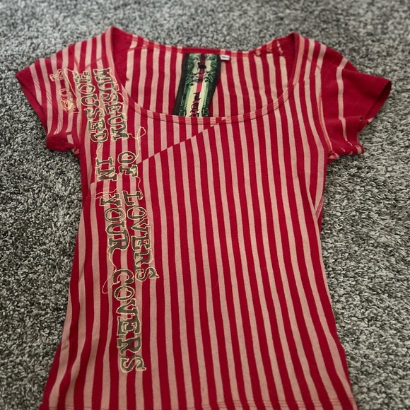 L.A.M.B. Red Striped Museum of Lovers Tee Size Medium - Picture 1 of 6